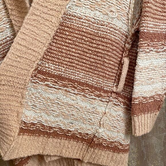 Free People Cozy Cabin Chunky Knit Boho Ivory Peach Cardigan Sweater Oversized X - Picture 5 of 10